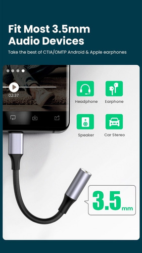 Imagen 5 de 8 de Adaptador Audio Tipo C - 3.5 Ugreen Chip Dac Huawei Mac Note