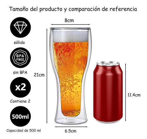 4 Vasos Doble Pared 500ml - Vasos Doble Pared Cerveza