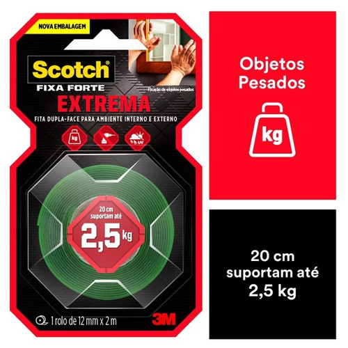 Fita Dupla Face Scotch® 3m Fixa Forte Extreme 12mm X 2m Transparente