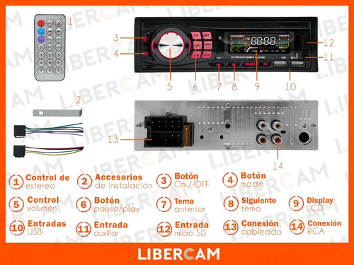 Stereo Para Auto Libercam RSTE-03FIJO Bluetooth Display Lcd Mp3 Usb Radio Fm Sd Retroiluminado