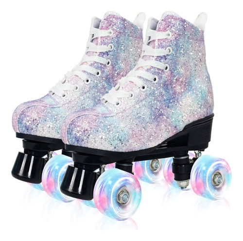 Patines De Ruedas Para Mujer Con Purpurina De Cuero De Doble