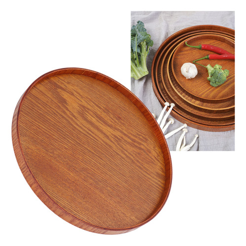 Bandeja De Madera Redonda, Duradera, Simple Y Elegante