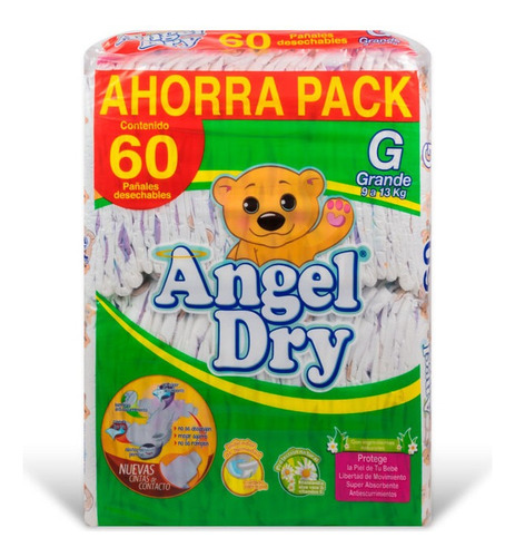 Pañal Angel Dry Etapa 4 Grande 60 Pzas Género Sin género Talla Grande (G)