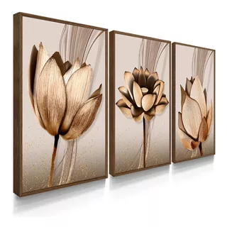 Quadros Decorativos Sala Flores Cobre Folhas Moldura E Vidro