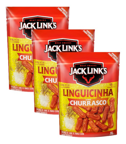 3 Snacks Linguicinha Bovina Sabor Churrasco Jack Link's 30g