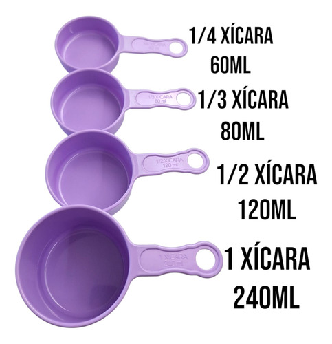 Jogo De Xícara Medidora Plastica Com 4 Peças Roxa Xm-05