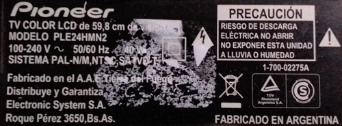 Cable Lvds Con Placa Pantalla Tv Led Pioneer Ple24hmn2 (Usado)