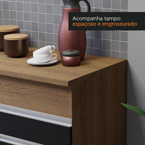 Cozinha Madesa Glamy 150001 Armário E Balcão (com Tampo) Rp Cor Rustic/Preto