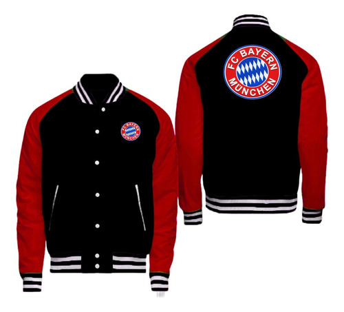 Chamarra Varsity Del Bayern Munich Negro Con Rojo