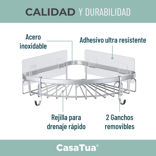Imagen 2 de 9 de Esquinero Organizador Ducha Baño Adhesivo Set 2 Inoxidable