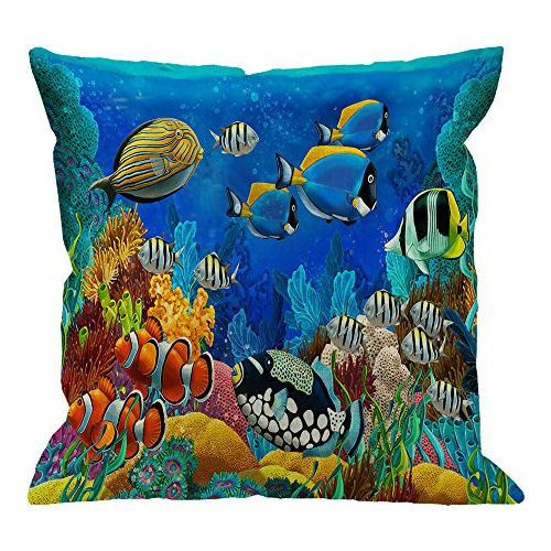 Funda De Almohada Ocean De Colorful Fishes Seaworld Fun...