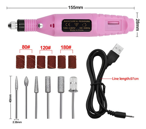 Taladro Eléctrico Para Uñas Amoladora 12v Juego De Puntas.