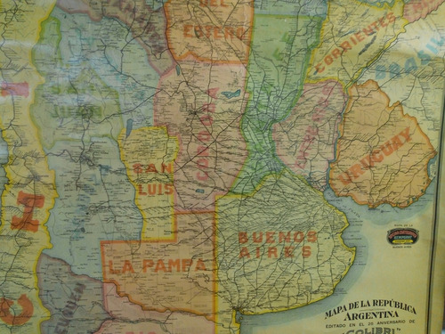Antiguo Gran Mapa Republica Argentina. 1937 Anilinas Colibri