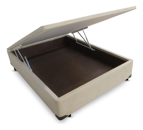 Cama Box Solteirão Viúva Camurça Bege Baú- 120x200