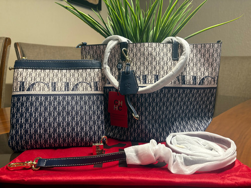 Bolso Ch, Blanco Con Azul Estampado, Nuevo Blanco Con Azul Estampado Níquel Azul