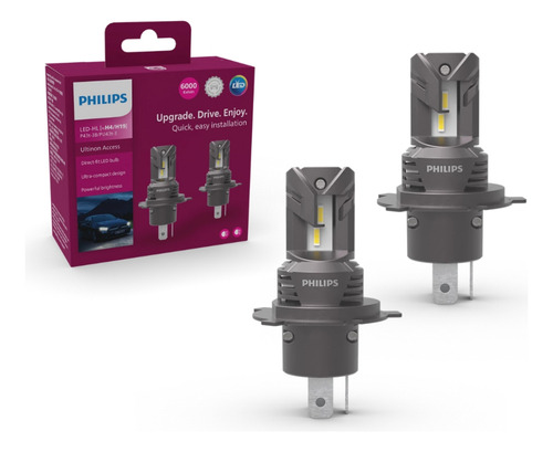 Par Lâmpada Led Philips Ultinon Access H4 H19 6000k Nano 1:1