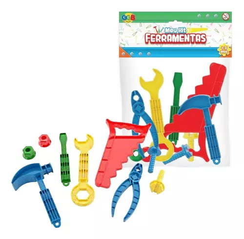 Un juego de herramientas de juguete para aspirantes a constructores.