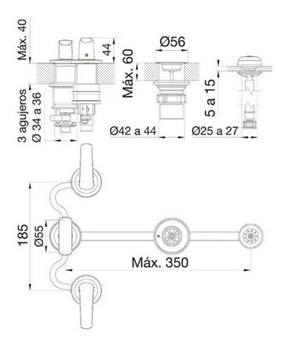 Imagen 2 de 4 de Griferia Baño Fv Ducha Lavat Pared Bidet Epuyen Dual Cuota