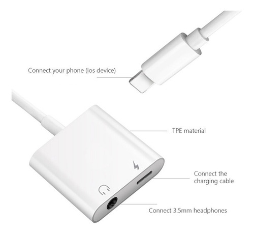 Splitter Lightning Carga Jack Miniplug 3.5mm iPhone iPad