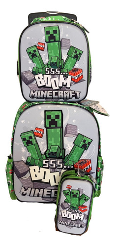 Kit Completo De Mochila Escolar Con Ruedas Minecraft Con Luz Verde Lima Minecraft Con Luz R