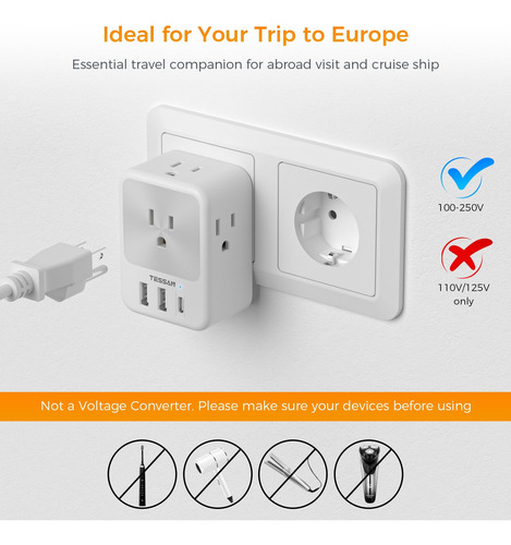 Adaptador De Corriente De Viaje Tessan Alemania Francia Ench