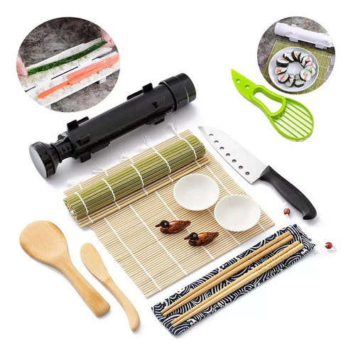 Kit 14 Esteiras Preparo De Comida Japonesa Sushi Bambu-