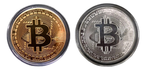 2 Monedas Bitcoin Color Oro Y Plata Con Estuche