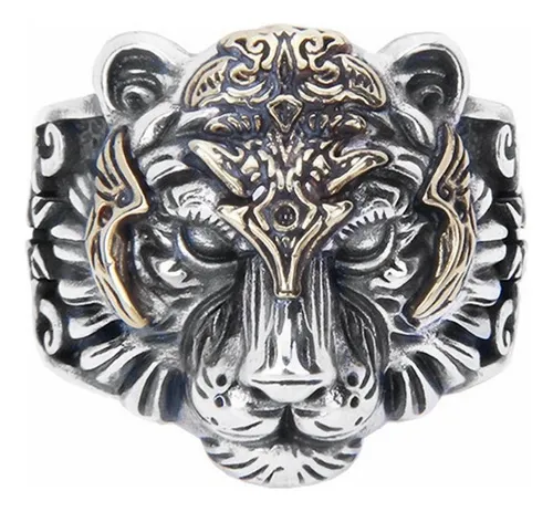 comprar Año Del Tigre - Anillo Con Cabeza De Tigre De Plata De Ley