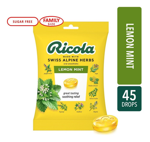 Dulces De Hierbas Ricola Menta Limón Sin Azúcar 45pzs