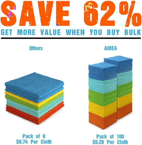 Paños De Microfibra Aidea-100pk, Suaves Y Absorbentes...