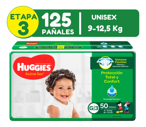 120 Pañales Huggies Active Sec Etapa 3 + Despacho Inmediato