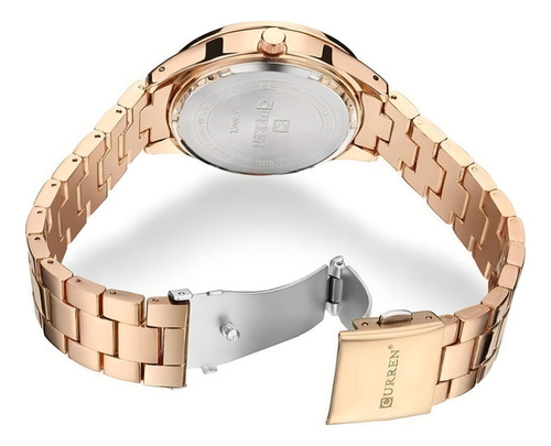 Reloj de lujo Curren 9007 para mujer con funda en V. Colores y correa, color oro rosa/azul