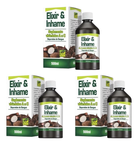 Kit Com 3 Elixir De Inhame Suplemento Para Cravos E Espinha Sem Sabor