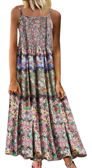 Mujer Plus Bohemio O Cuello Estampado Floral Vintage Sin Man Mujer Plus Bohemio O Cuello Estampado Floral Vintage Sin Man