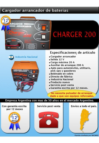 Cargador Arrancador De Baterias Charger 200 12 Volts + Envio