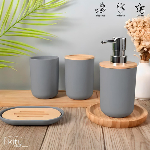 Accesorios Para Baño Set 4pz Juego De Baño Elegante Moderno Color Gris