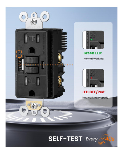 Suraielec 15 Amp Gfci Saltla Con Puertos Usb, Combinación De