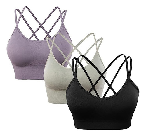 3pcs Brasier Deportivo Mujer Sujetador Cruzado Tirantes Yoga