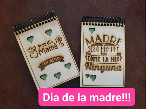 Libreta Día De La Madre, Madera 9,5 X 12,5 Cm A Elección 