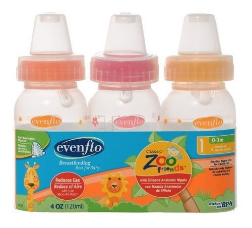 Evenflo Zoo Friends - Botella De Pezón Anatómico, 3