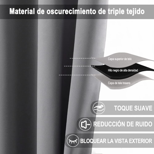 2 Cortinas Blackout Con Aislamiento Térmico Impermeable Gris