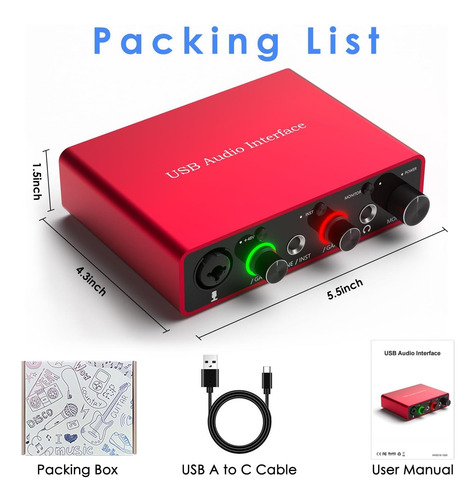 Interface De Áudio Usb Com Gravação E 48v Phantom Power