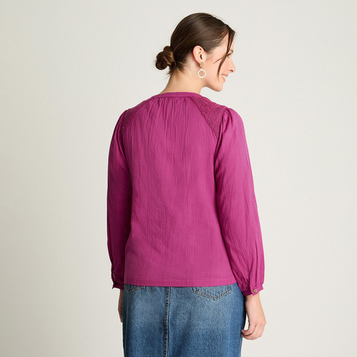 Blusa Aplicaciones Macrame Magenta Mujer Invierno Hasta Xxl