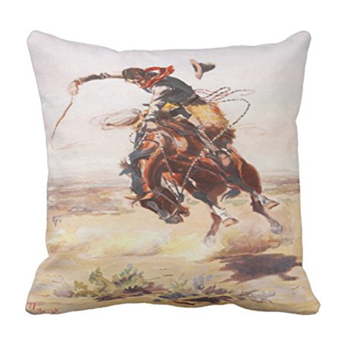 Throw Pillow Cover Vintage Wild West Cowboy On Bucking ...