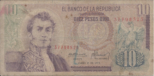 Colombia 10 Pesos Oro 1 De Enero 1973