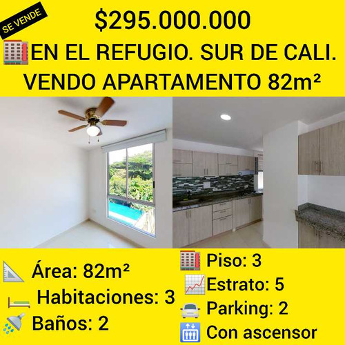 En El Refugio. Sur De Cali. Vendo Apartamento 82m²