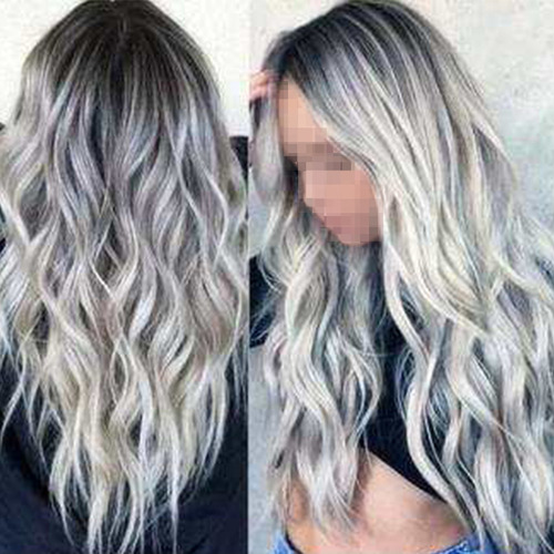 Peluca Larga Rizada Gris Degradado De Anime Para Mujer