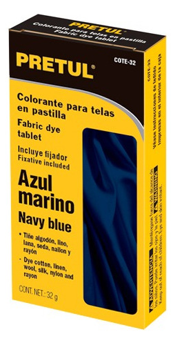 Colorante P/ Tela 32 G En Pastilla, Azul Marino Pretul 20559