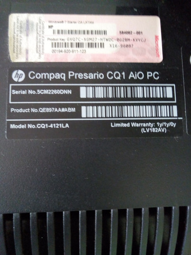 Compaq All In One Cq1-4121la En Partes Refacciones Display Negro (Usado)