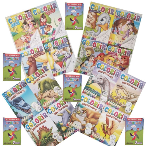 50 Livrinhos Colorir + 50 Cxs Mini Giz Cera Atacado Doações